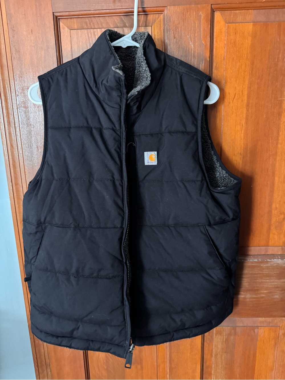 Carhartt Womens Black Quilted Vest with Gray Sherpa Lining